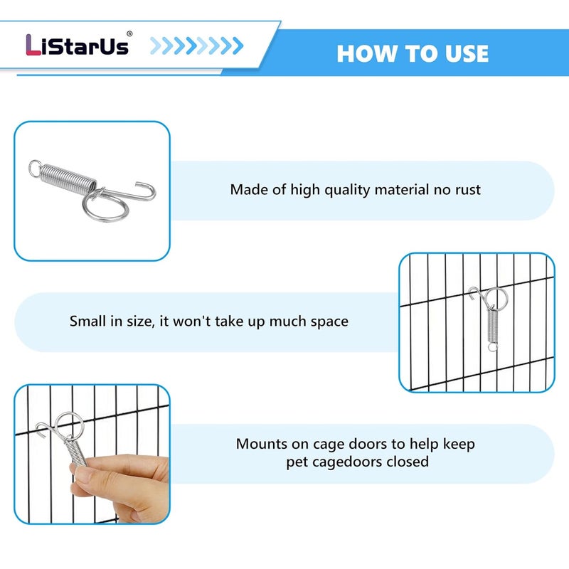 LiStarUs 10 Pack Spring Door Latch for Rabbit Cages, Multi-Functional Metal Pet Spring Door Latch Lock for Fixing Birds Small Animal, Chicken, Dog, Cat, Parrot, Guinea Pig, Squirrel Cages Clips - Image 3